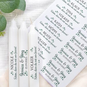 Hochzeit Kerzentattoos mit Namen | personalisierte Kerzenfolie für Stabkerzen Eukalyptus | DIY Gastgeschenke | Hochzeitsdeko selber machen