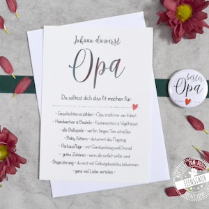Du wirst Opa, Schwangerschaft verkünden, Babyankündigung mit Karte und Button, bester Opa mit Aufgaben, Geschenk zukünftigen Opa