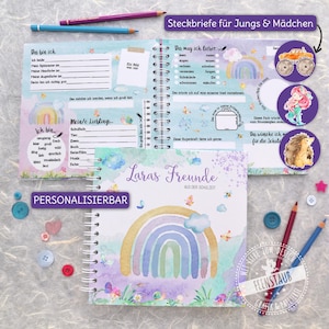 Vriendenboek basisschool, vriendenboek, schoolvriendenboek gepersonaliseerd met naam, persoonlijk herinneringsalbum vriendenalbum regenboog