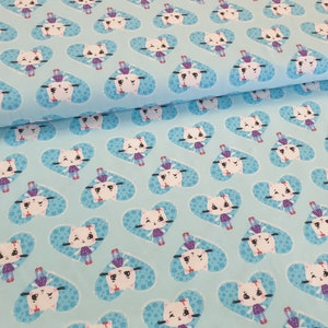 Cotton jersey cats light blue from Atelier MiaMia