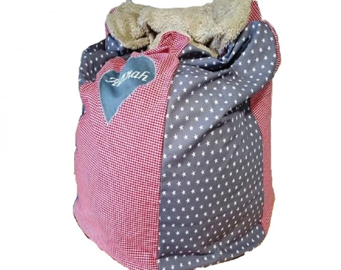 Lounger cushion red-grey checkered, stars, children's bean bag 18 by Atelier MiaMia