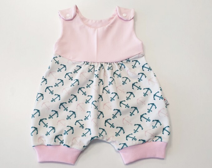 Summer romper, romper anchor pink-mint by Atelier MiaMia