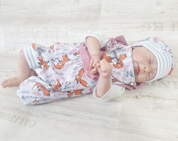Summer romper, romper foxes gray pink by Atelier MiaMia