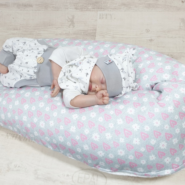 Nursing pillow, cuddly pillow or just cover with daisy hearts from Atelier MiaMia