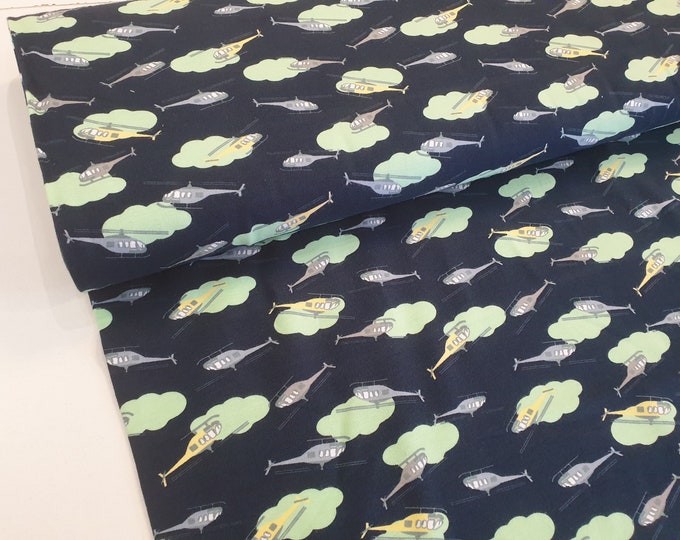 Cotton jersey helicopter dark blue mint by Atelier MiaMia