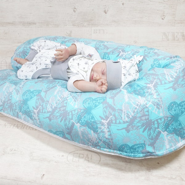 Nursing pillow, cuddly pillow or just cover with large butterflies from Atelier MiaMia