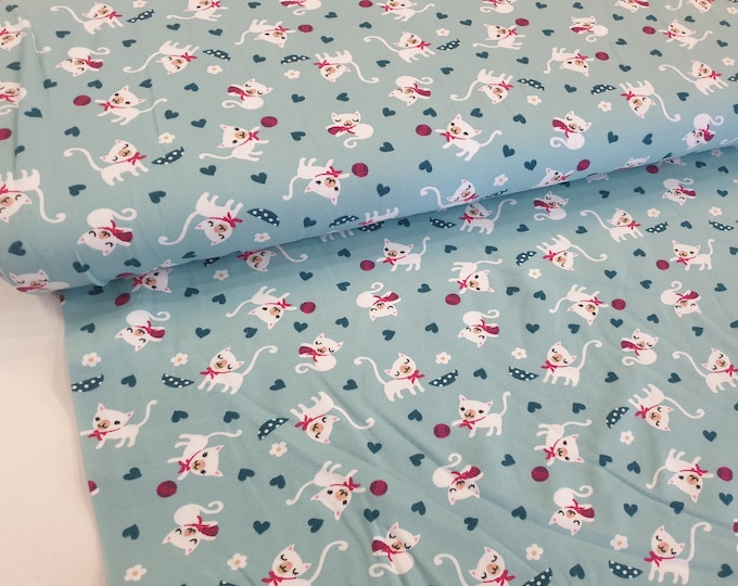 Cotton jersey cats mint by Atelier MiaMia