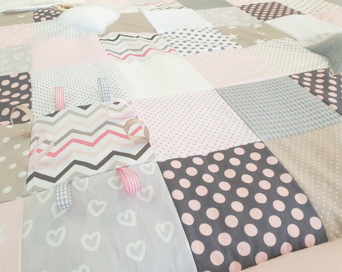 NEW ELEMENTS ***Cuddly and adventure blanket*** // beige, pink, gray striped dots stars from Atelier MiaMia