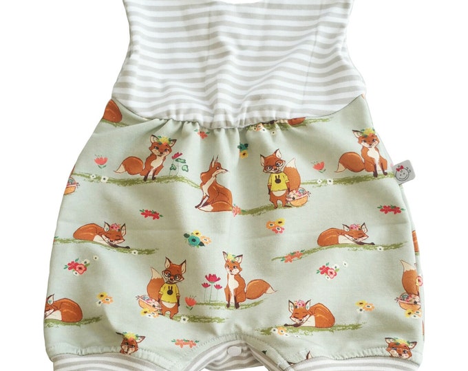 Summer romper, romper foxes olive by Atelier MiaMia