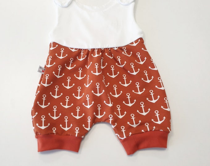Summer romper, romper anchor orange by Atelier MiaMia