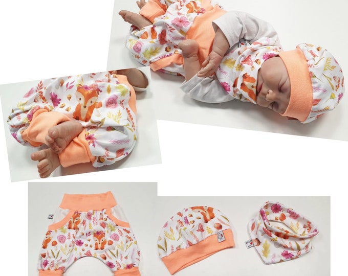 Pump pants individually or in a set baby child designer limited foxes organic cotton from Atelier MiaMia