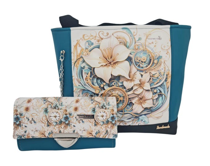 Handbag or set orchids petrol by Atelier MiaMia
