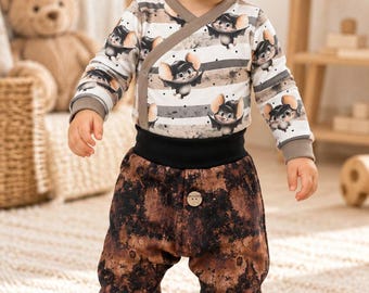 Baby Jersey Harem Pants, Black and Brown | Handmade Vintage Baby Pants | For Girls and Boys