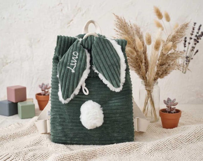 Personalisierter Kinder-Rucksack „Hase“ aus Cord | Kindergartenrucksack mit Namen