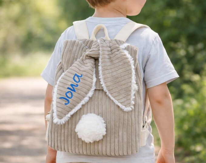 Personalisierter Kinder-Rucksack „Hase“ aus Cord | Kindergartenrucksack mit Namen