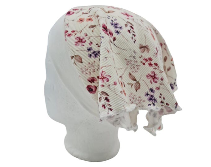 Baby headscarf summer | Handmade children's headscarf with floral pattern | Lightweight jersey headscarf for girls | Handmade sun protection