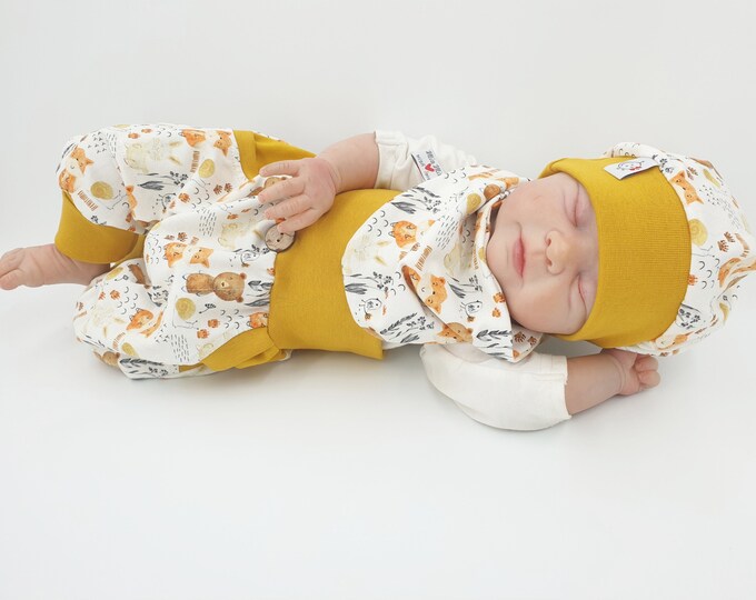 Pump pants individually or in a set baby child designer limited forest animals mustard by Atelier MiaMia