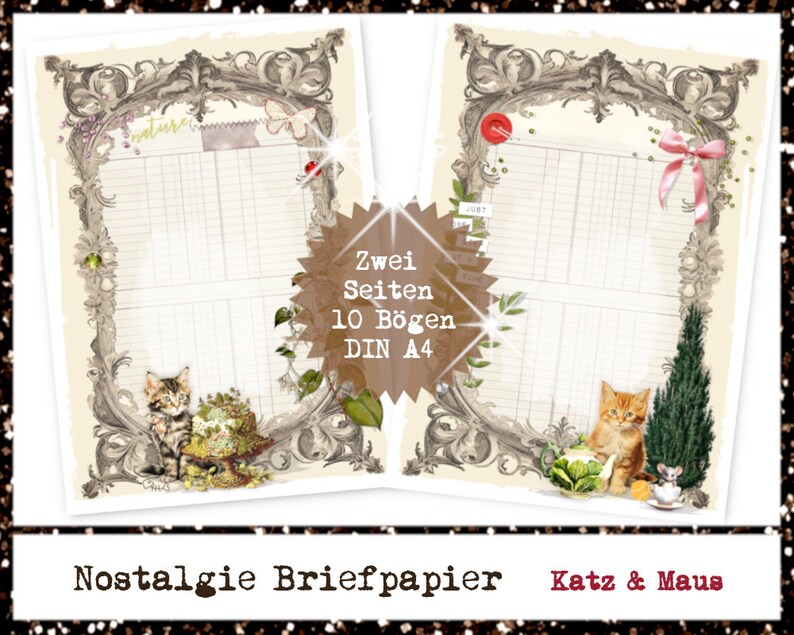 Nostalgisches Briefpapier Set Katz & Maus Bild 1