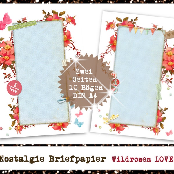 Nostalgie Wildrosen Briefpapier Set