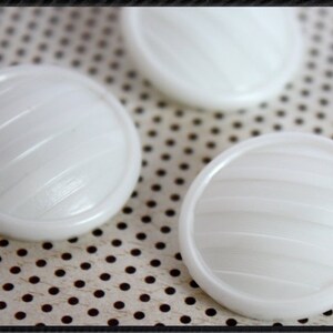 Large White Vintage Glass Buttons with Stripes image 3