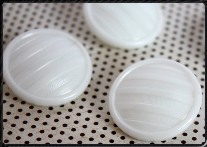 Large White Vintage Glass Buttons with Stripes image 3