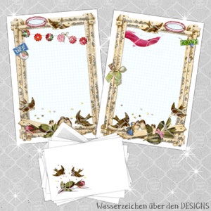 Briefpapier Set, Naturpapier, Vogel LIEBE