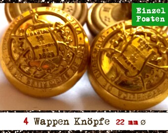 Alte goldfarbene Metall Wappen Knöpfe