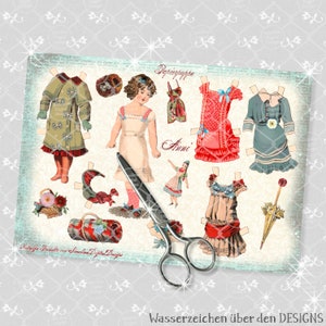 Papierpuppe Anni, Ausschneidebogen, Anziehpuppe, 1900