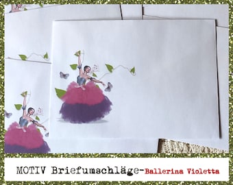 Enveloppes romantiques avec une ballerine dansante en lilas