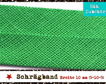 Grünes Schrägband, Baumwolle, 10 mm, beidseitig gefalzt, uni