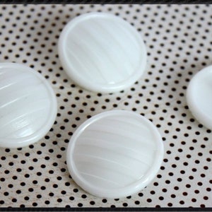 Large White Vintage Glass Buttons with Stripes image 2