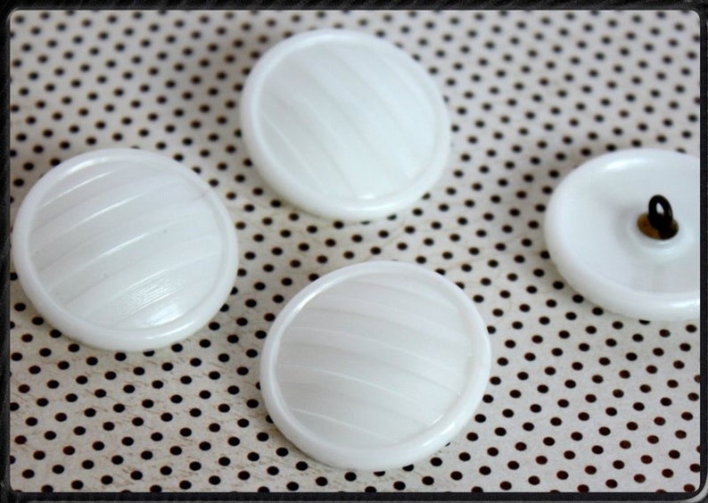 Large White Vintage Glass Buttons with Stripes image 2