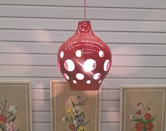 Lampada a sospensione anni '70 ceramica rossa con cavo tessile *Red Bubble* Live vintage con pimp-factory.de