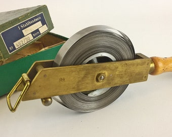 Measuring tape 20 m Vintage band size in brass frame with crank *Messfix* Live Vintage with pimp-factory.de
