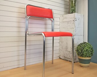Kitchen chair 80s Vintage chair red with tubular steel *kitchen hero* Live vintage with pimp-factory.de