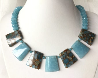 Quartz necklace blue-brown