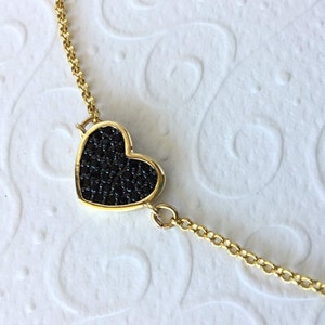 Golden necklace with heart pendant, gold plated silver necklace, cubic zirconia heart, heart necklace, black, cubic zirconia pendant