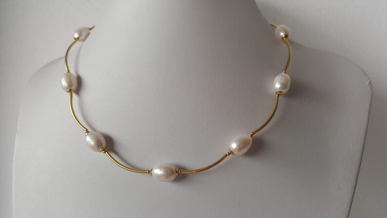 tube chain pearl necklace gift for woman Freshwater Pearls /& 925 silver gold plated necklace bridal necklace bridal jewelry
