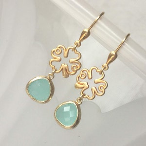 Shamrock earrings, 925 silver plated, turquoise