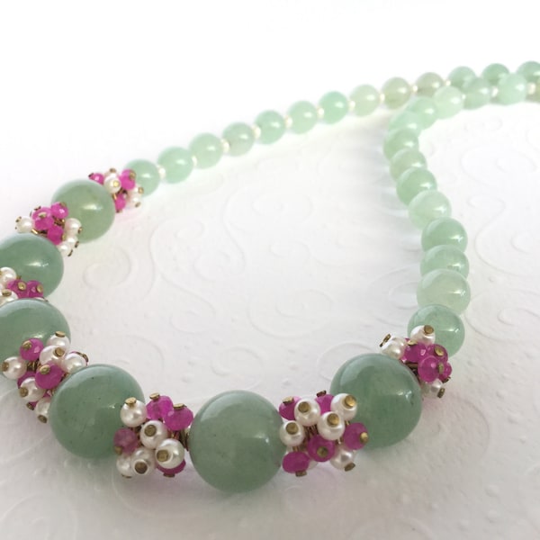 Aventurine Agate Kralen Ketting, Groen-Roze