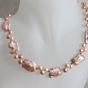 Freshwater Pearls Necklace, Keshi Beads, Pink, Bridal Necklace