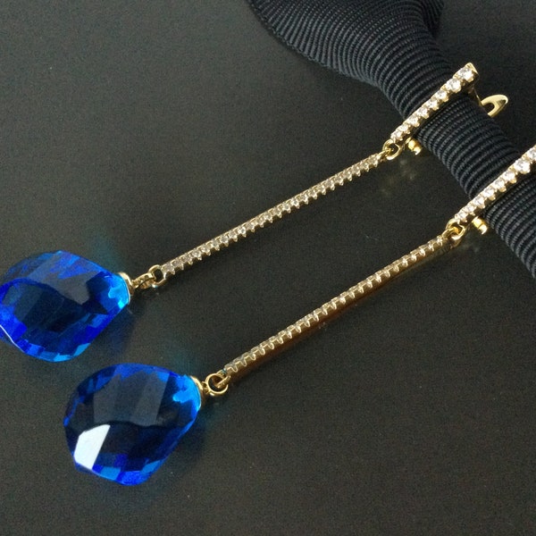 Swiss Blue Topaz Quartz & CZ Earrings