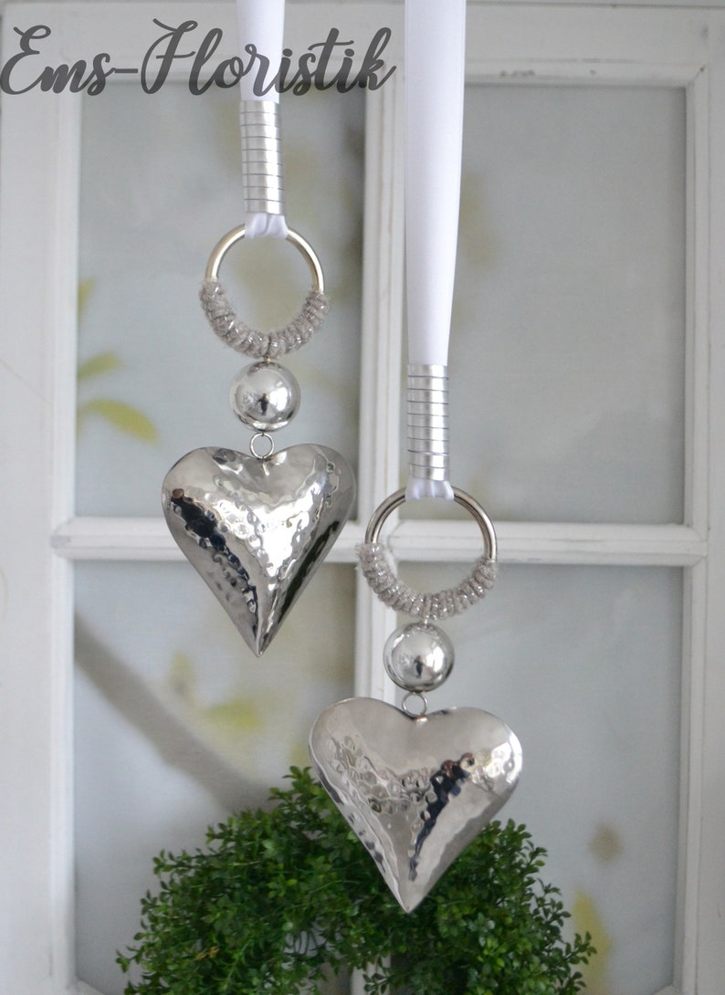 Window decoration heart stainless steel hammered 10 cm image 1