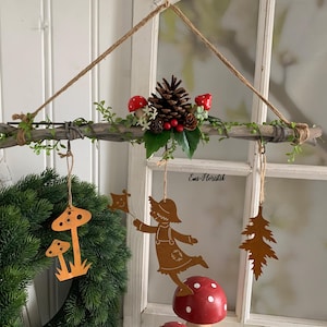 Fensterdeko Herbst Asthänger 50 cm Ahornblatt, Pilze Zapfen Rost
