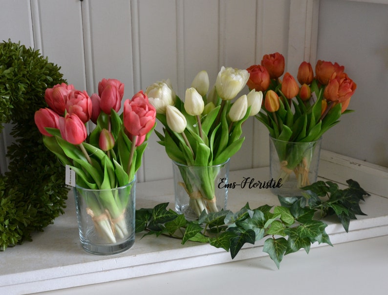 Tulpen Real Touch 4 Farben, creme, orange, pink,rosa Bild 1