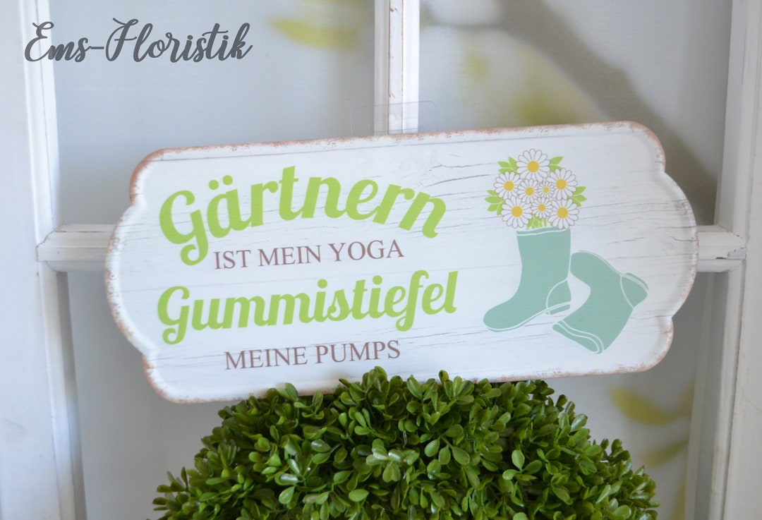 Metallschild Spruch Gärtner ist mein Yoga Gummistiefel.... 15x35 cm
