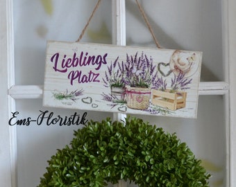 Metal sign Favorite place lavender motif... 13 x 30 cm