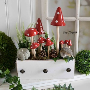 Herbstdeko  Fliegenpilz Stecker Keramik Rot/Natur 4 Größen