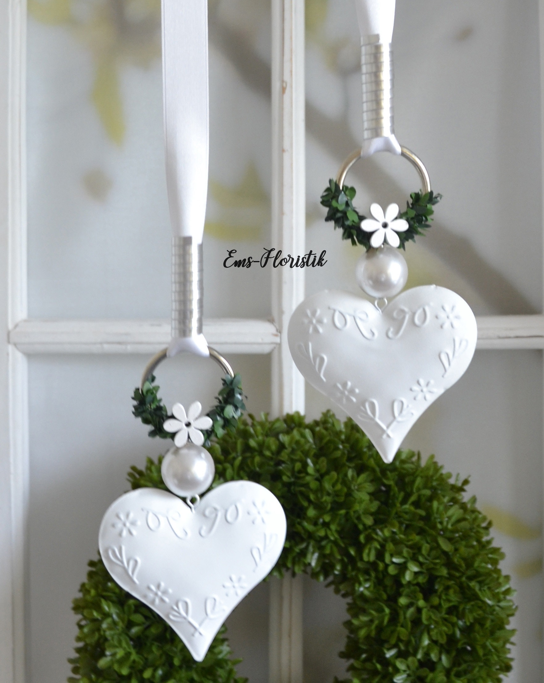 Fensterdeko Fenster Hänger Herz Metall 10 cm Shabby Chic Buchs weiß