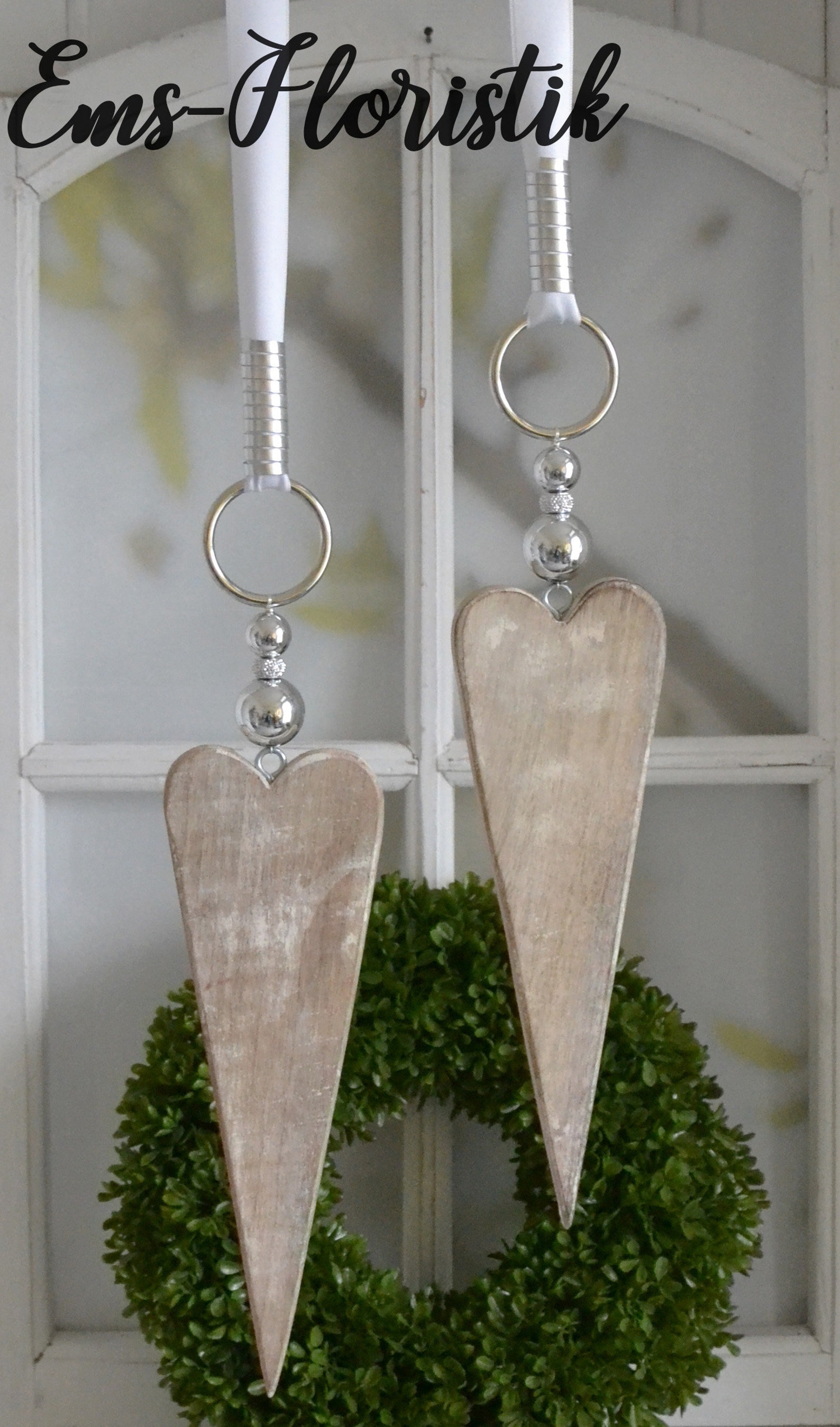 Fensterdeko FensterHänger Herz Holz 27 cm längliche Form